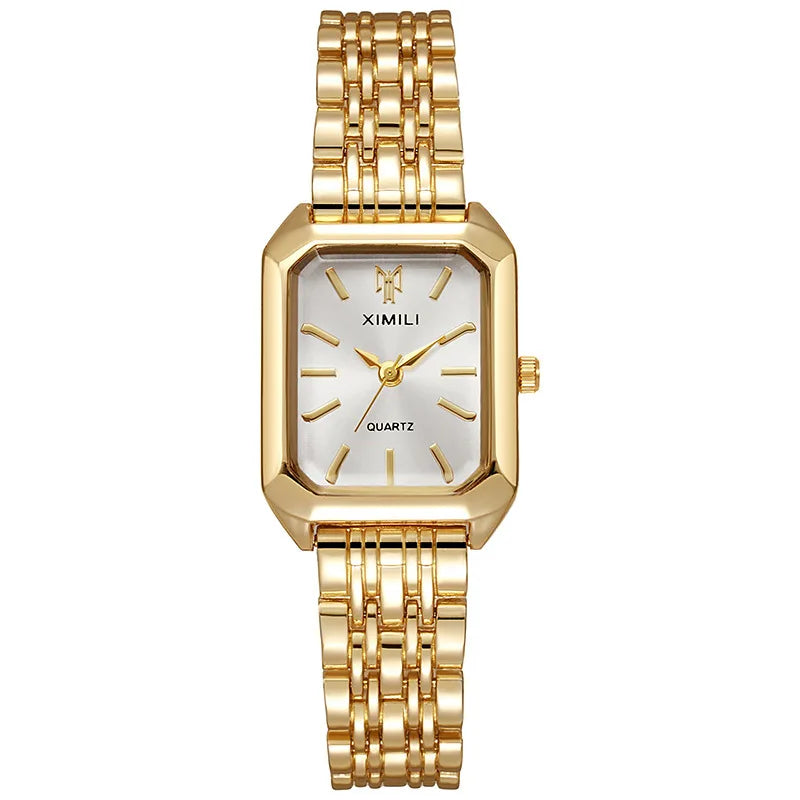 RELÓGIO FEMININO QUADRADO LUXO – AÇO INOXIDÁVEL DOURADO & DESIGN ELEGANTE