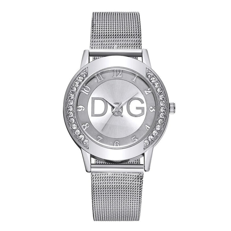 RELÓGIO FEMININO LUXO 2025 COM DIAMANTES QUARTZO PULSEIRA DE MALHA DOURADA