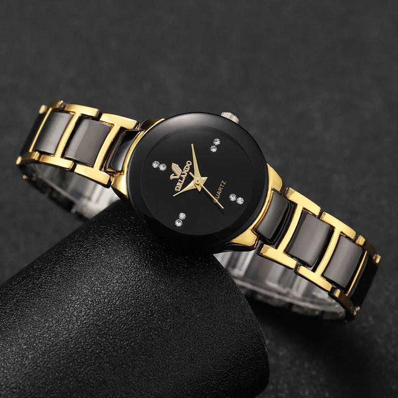 RELÓGIO FEMININO COM STRASS – PULSEIRA DE AÇO INOXIDÁVEL E MOVIMENTO QUARTZO
