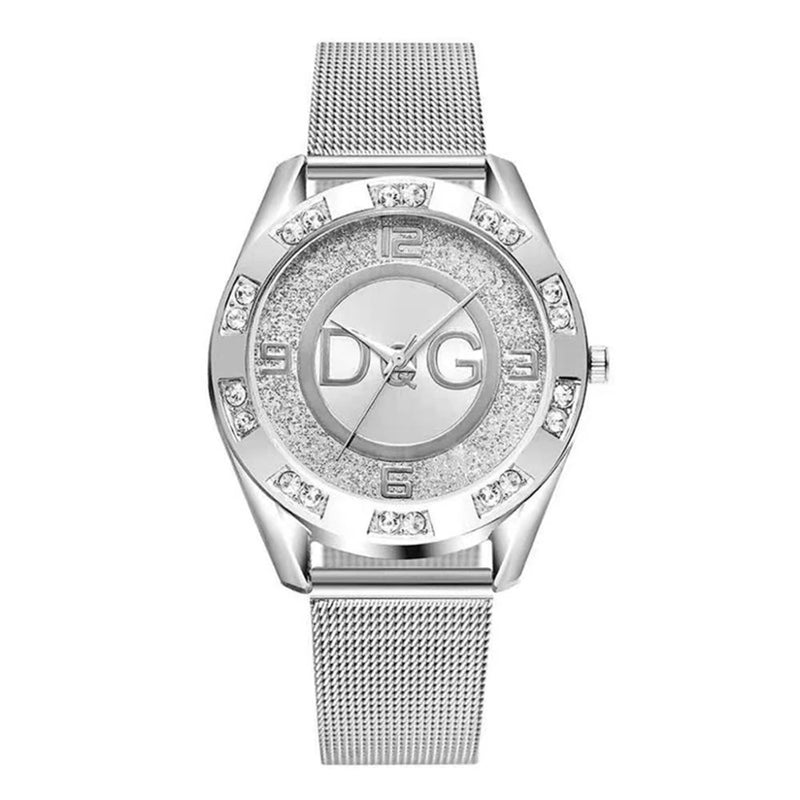 RELÓGIO FEMININO LUXO 2025 COM DIAMANTES QUARTZO PULSEIRA DE MALHA DOURADA