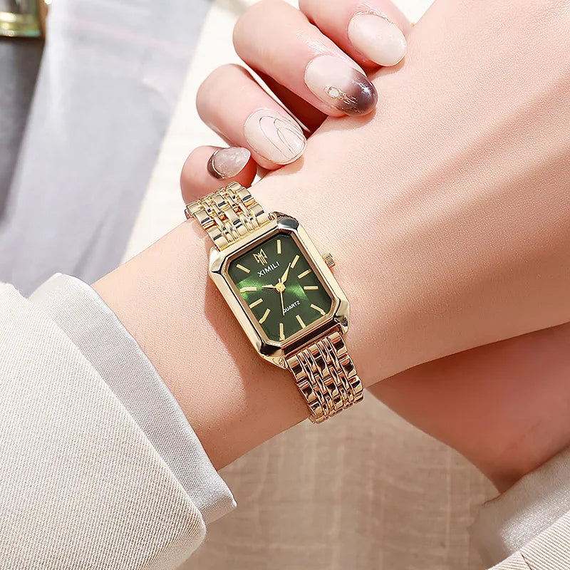 RELÓGIO FEMININO QUADRADO LUXO – AÇO INOXIDÁVEL DOURADO & DESIGN ELEGANTE