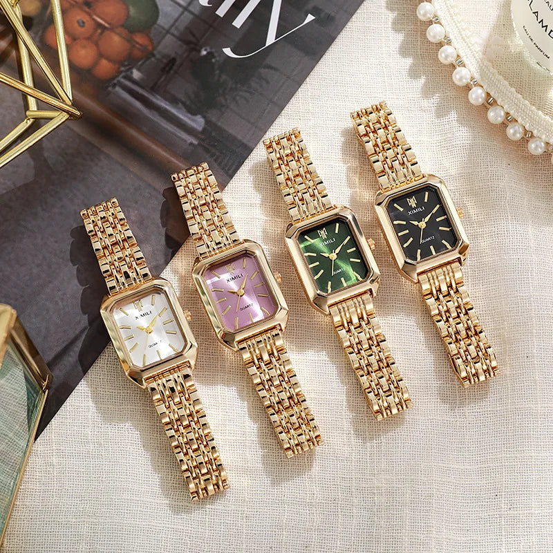 RELÓGIO FEMININO QUADRADO LUXO – AÇO INOXIDÁVEL DOURADO & DESIGN ELEGANTE