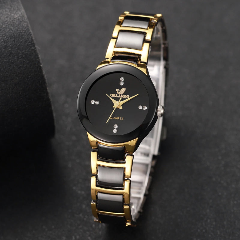 RELÓGIO FEMININO COM STRASS – PULSEIRA DE AÇO INOXIDÁVEL E MOVIMENTO QUARTZO